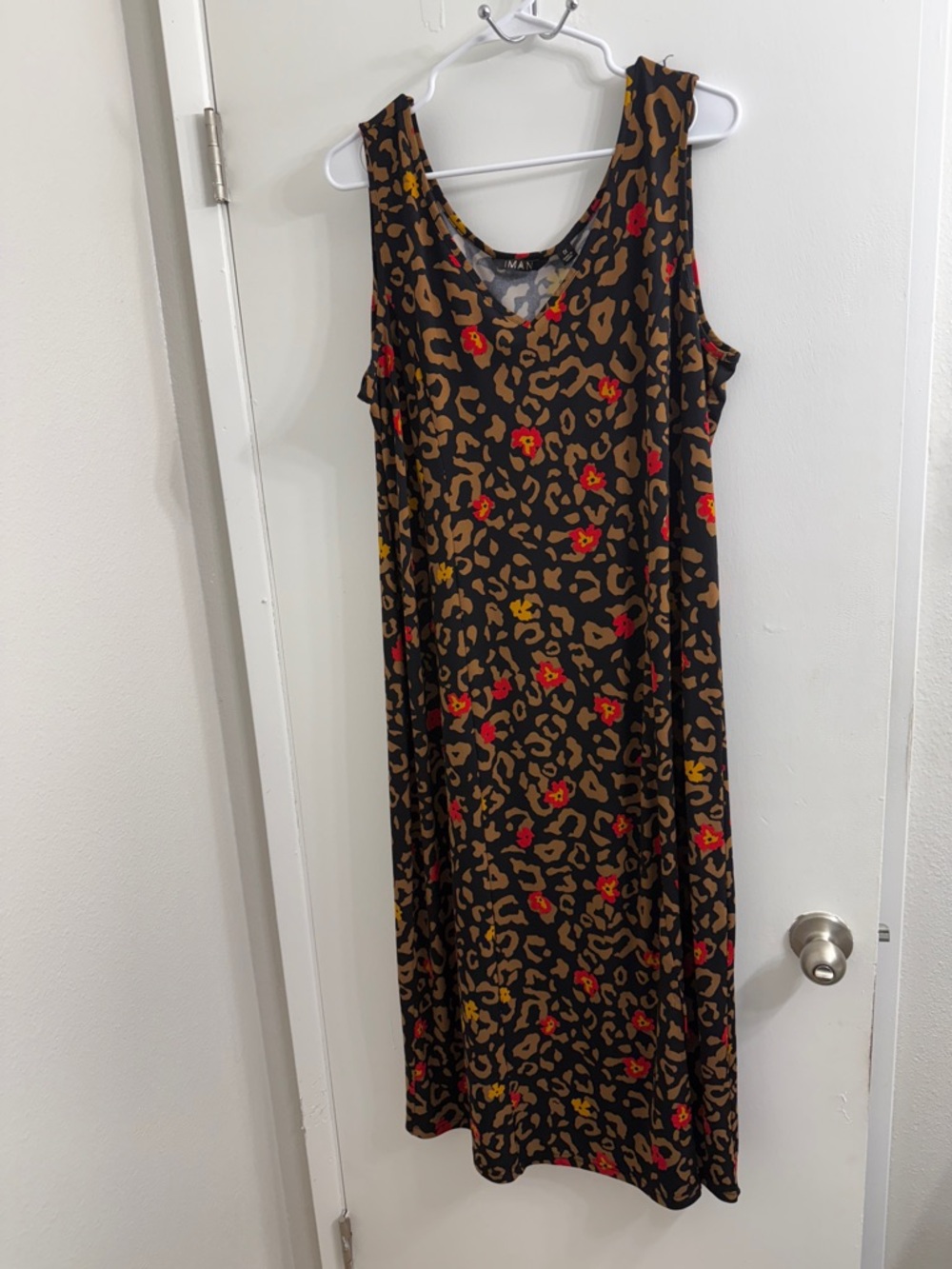 IMAN Brown Leopard-Print Tank Dress with Red & Yellow Floral Accents